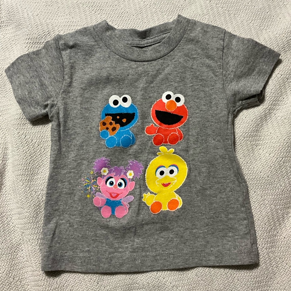 Sesame Street Gray Kids Tee with Colorful Characters